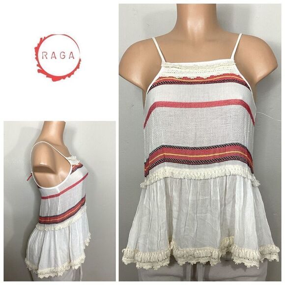 New. Anthropologie RAGA stripe gauze top with fringe trim. Small. Retails $142 - Picture 1 of 6
